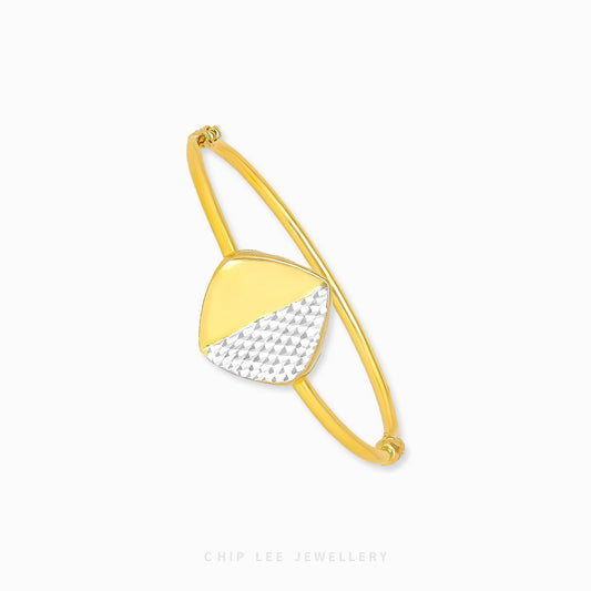 Duo Tone Diamond Bangle by Chip Lee Jewellery Singapore, sculpted 916 gold with matte and high-polish finishes, adorned with diamonds for bold elegance