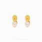 Two-tone hoop earrings with modern disc detailing and contemporary styling.