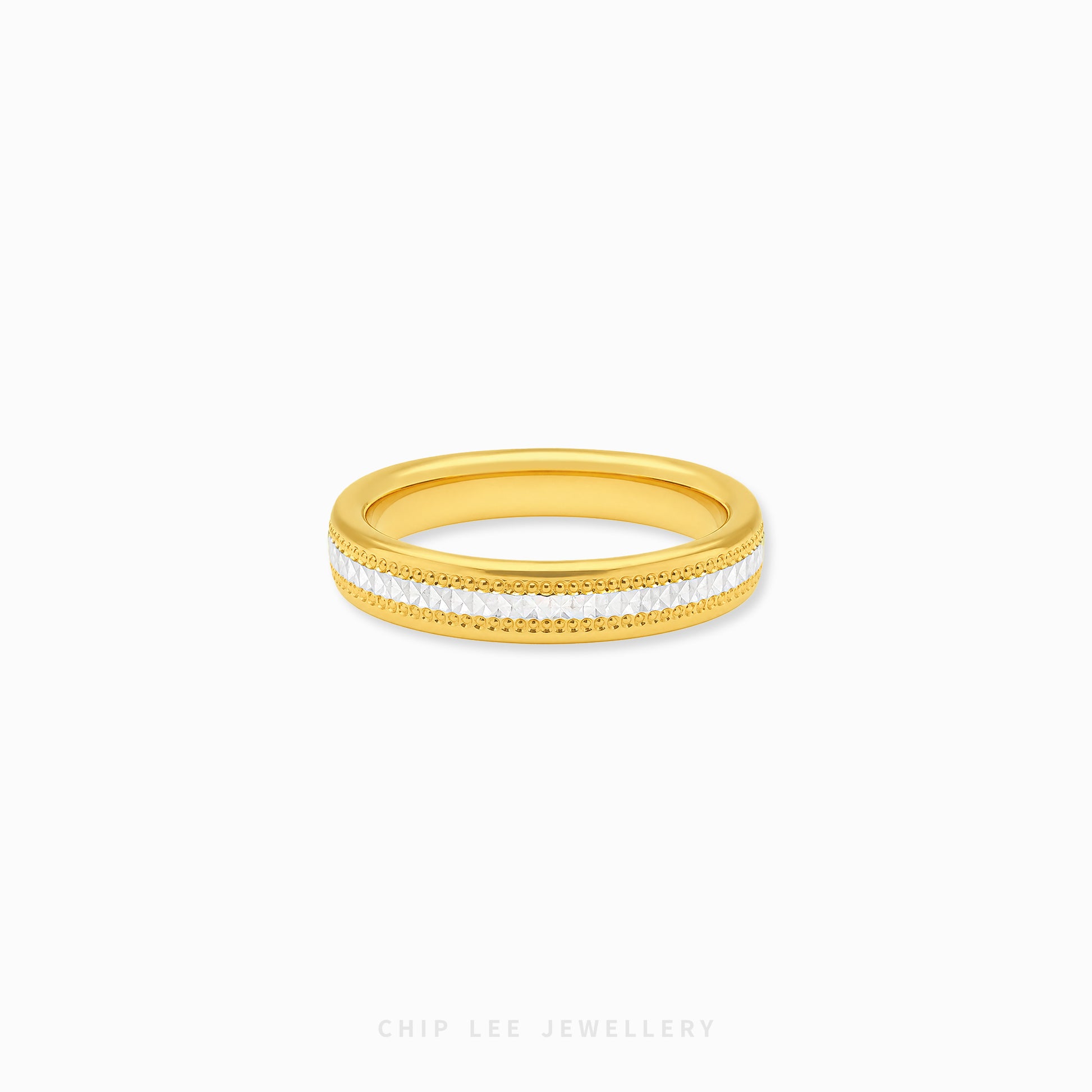 916 gold duo tone facet eternity ring in 22K gold with geometric cut continuous band design