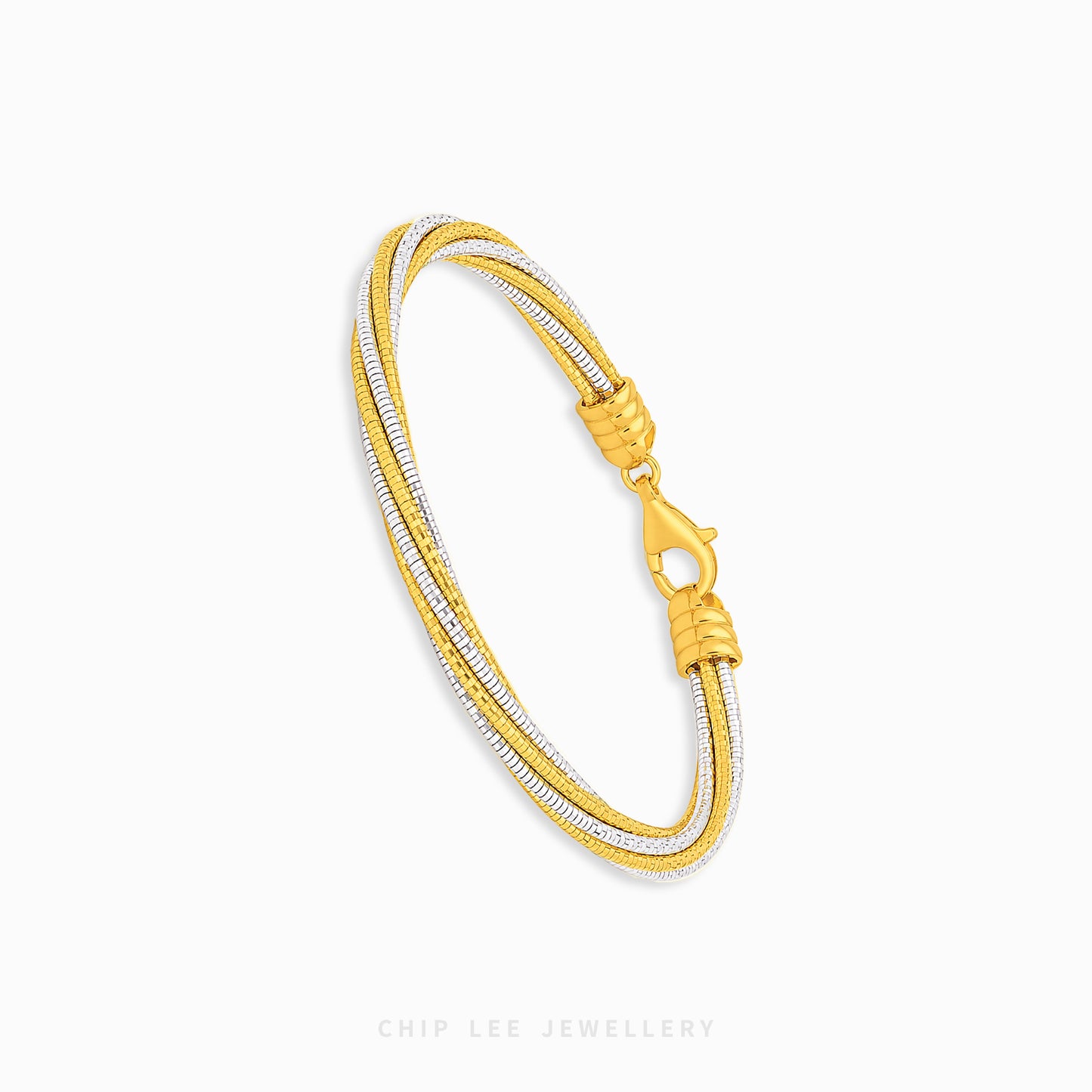 A gold and silver snake chain bracelet with a lobster clasp, displayed on a clean white background with 'CHIP LEE JEWELLERY' text at the bottom.