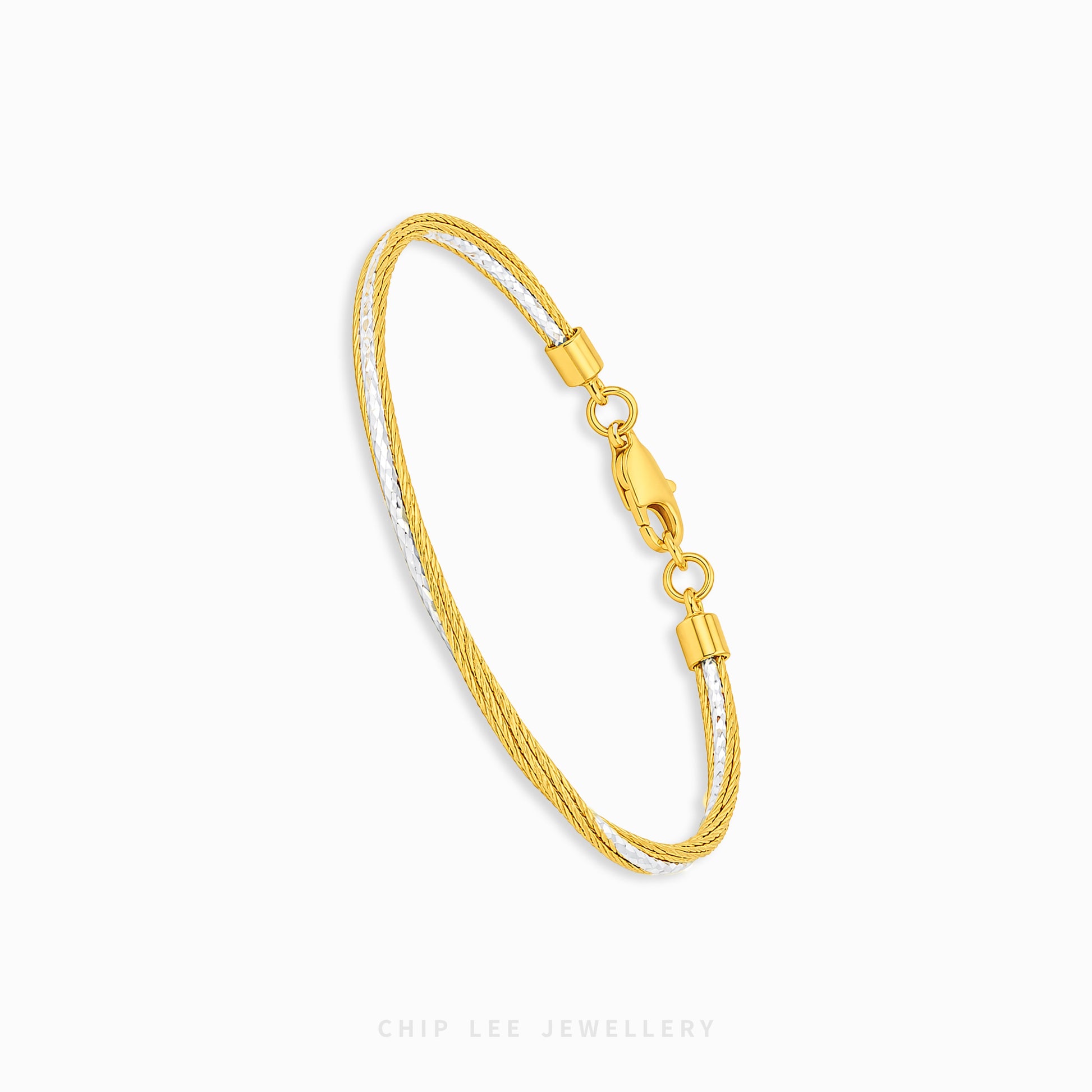 A delicate gold cable chain bracelet with a lobster clasp, displayed on a clean white background with the brand name 'CHIP LEE JEWELLERY' printed at the bottom.