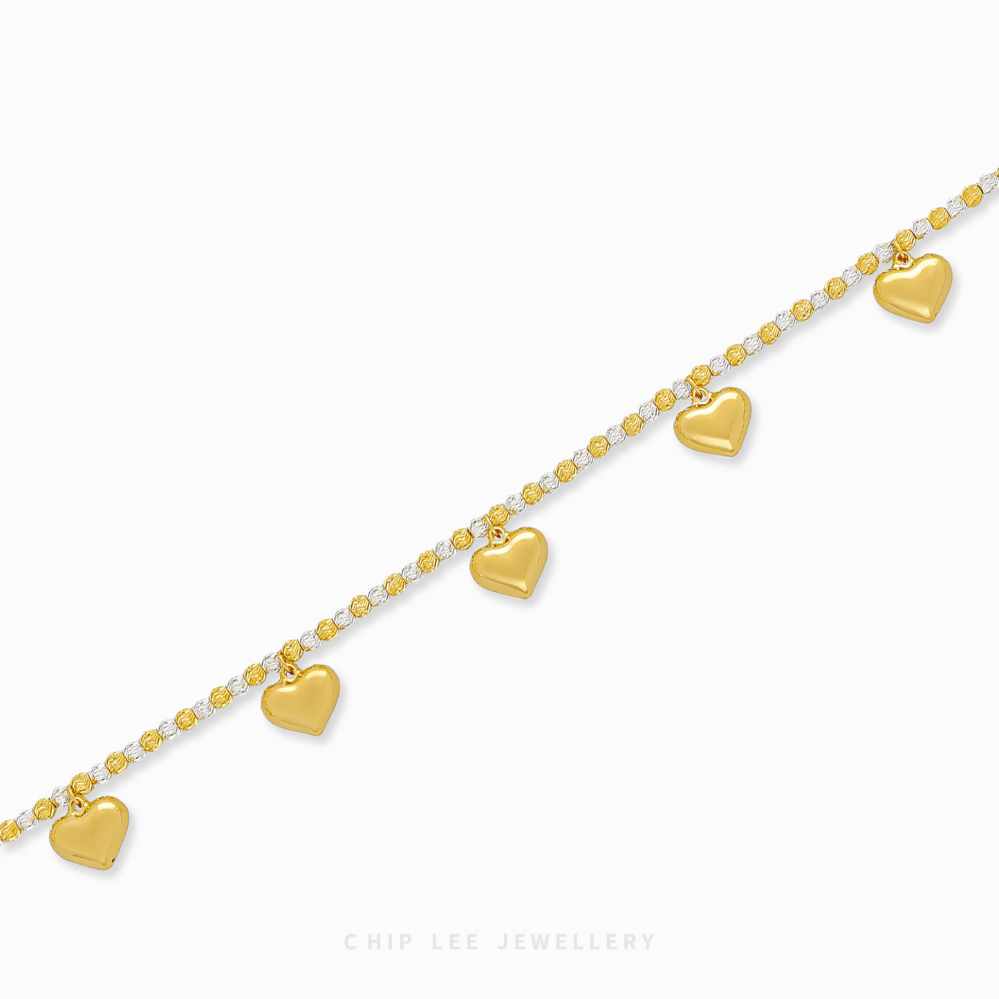 Duo Tone Heart Charms Bracelet with dual metal heart charms, stylish romantic jewelry bracelet for women gifting and daily.