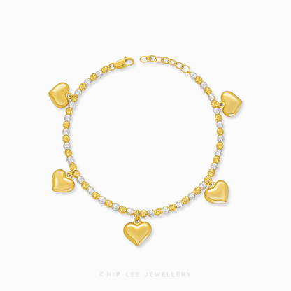 Duo Tone Heart Charms Bracelet with dual metal heart charms, stylish romantic jewelry bracelet for women gifting and daily.