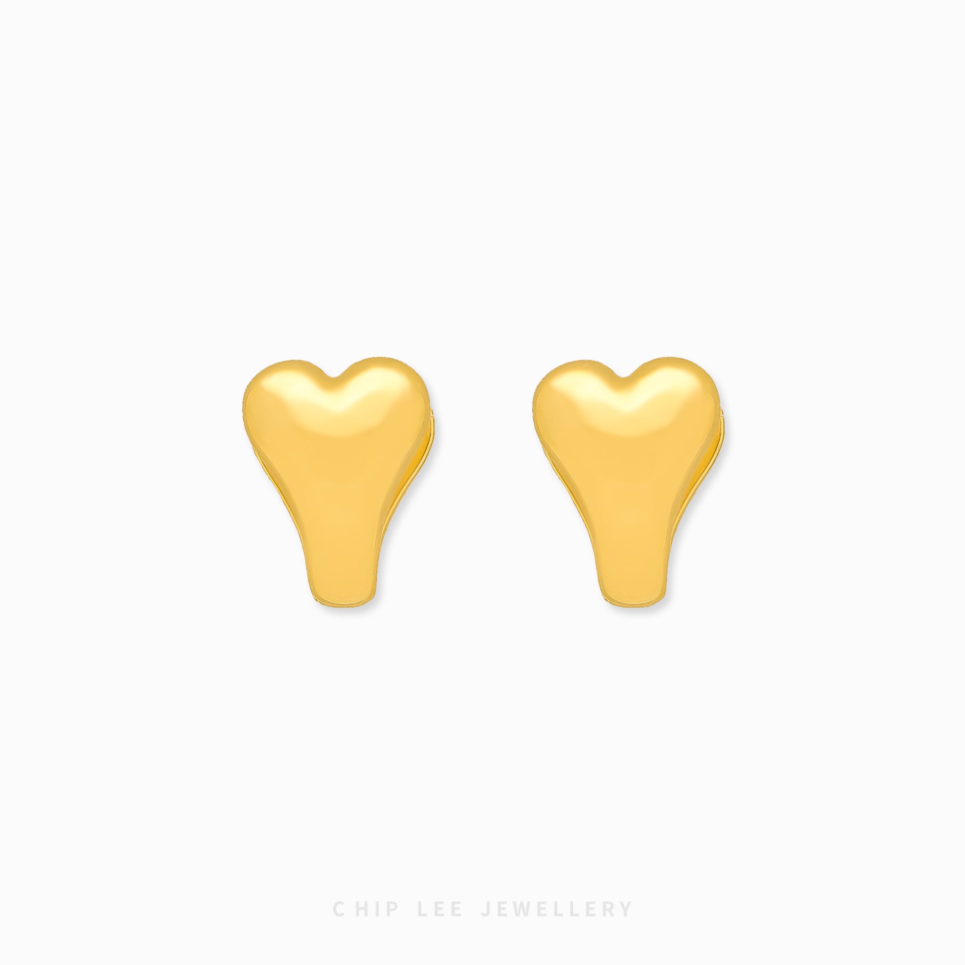 Chip Lee Jewellery Singapore Duo Tone Heart Studs. 916/22K dual-color gold earrings, elegant heart design. Certified Singapore jewelry gift.