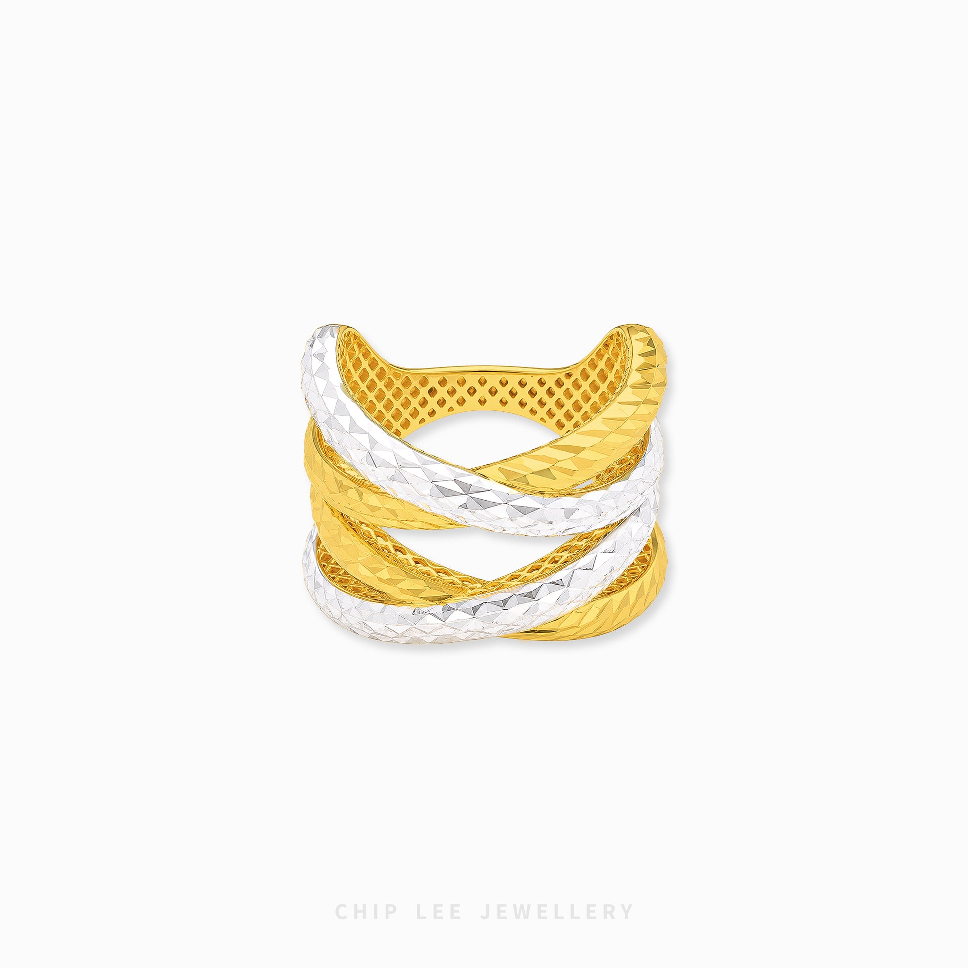Duo Tone Helix Ring featuring a sleek twisted spiral design with a refined dual-tone finish