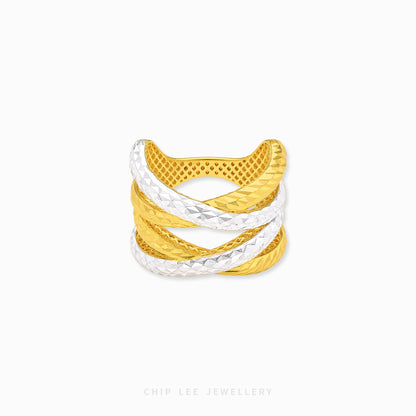 Duo Tone Helix Ring featuring a sleek twisted spiral design with a refined dual-tone finish