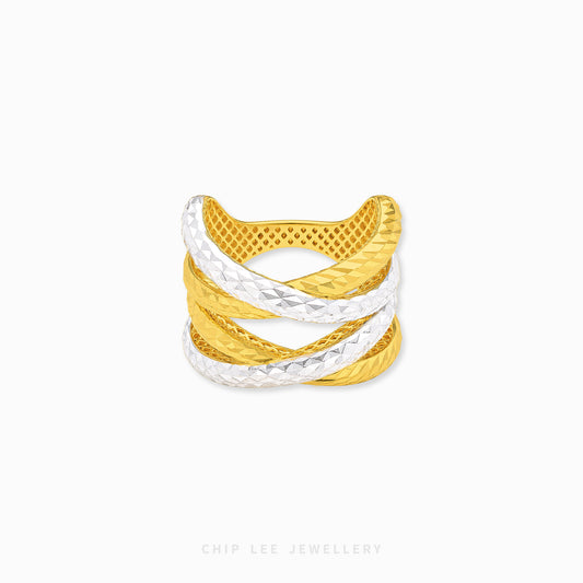 Duo Tone Helix Ring featuring a sleek twisted spiral design with a refined dual-tone finish