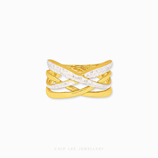 Duo Tone Helix Ring in yellow & white 22K/916 gold by Chip Lee Jewellery Singapore – certified gold, sculptural helix design.