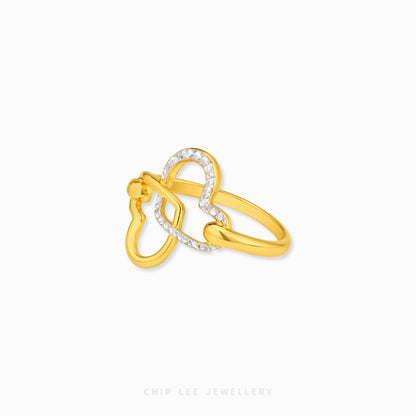 Duo Tone Interlocking Heart Ring in mixed metal finish