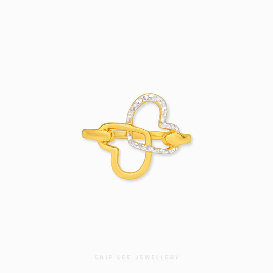 Duo Tone Interlocking Heart Ring in mixed metal finish