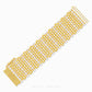 A gold mesh link bracelet with clear gemstones set in a woven pattern, displayed diagonally on a white background with a brand watermark at the bottom.
