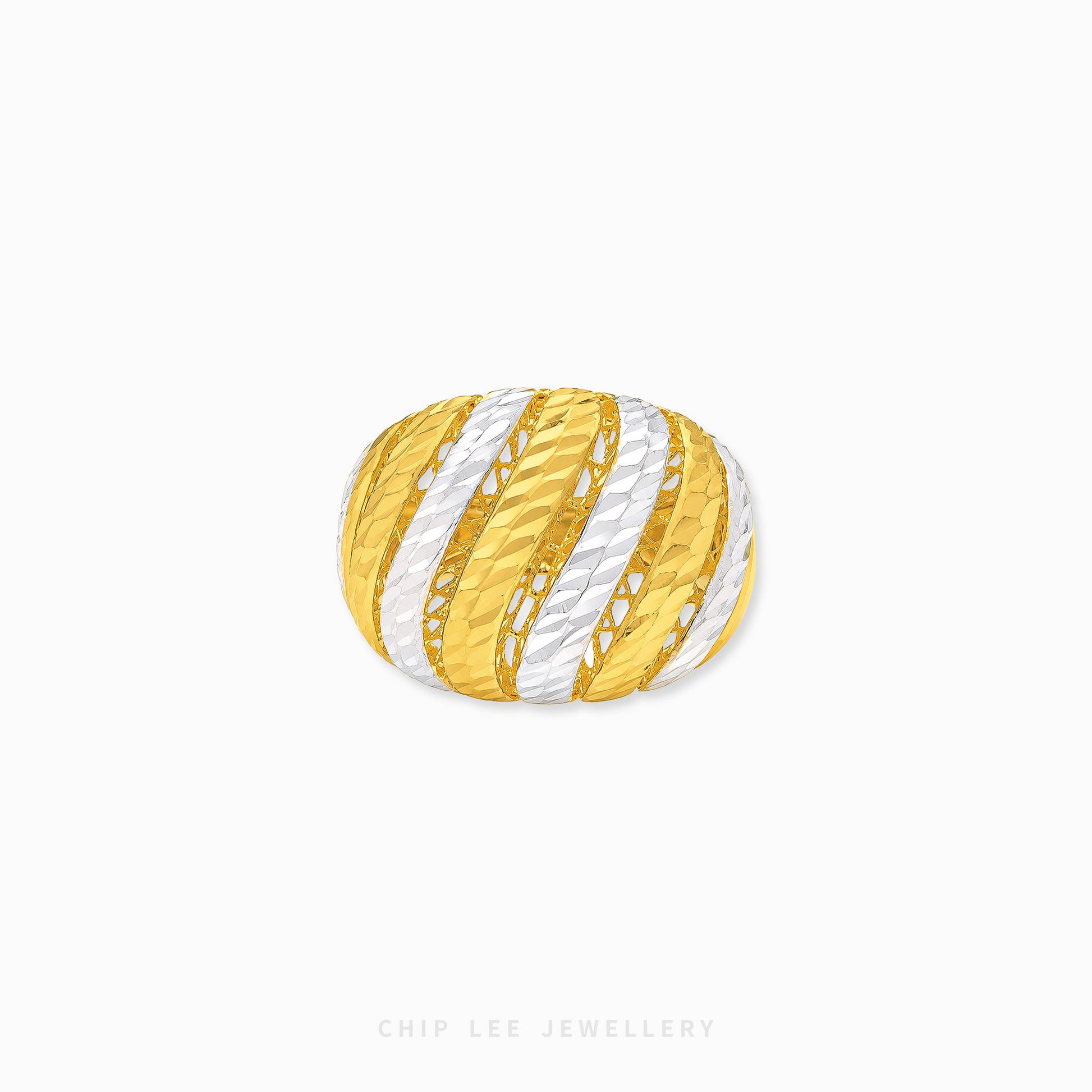 Duo Tone Lattice Dome Ring featuring a bold sculptural dome design with intricate lattice openwork and dual-tone finish