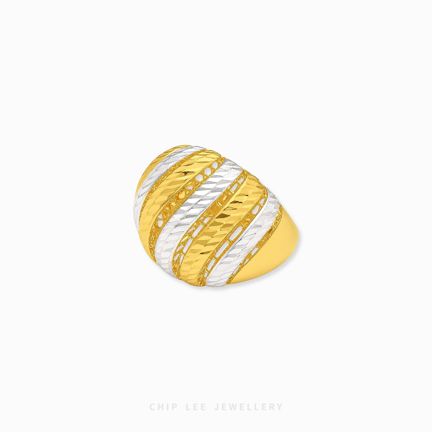 Duo Tone Lattice Dome Ring featuring a bold sculptural dome design with intricate lattice openwork and dual-tone finish