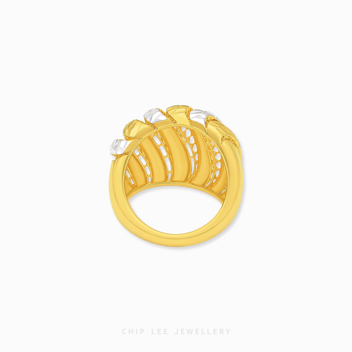 Duo Tone Lattice Dome Ring featuring a bold sculptural dome design with intricate lattice openwork and dual-tone finish