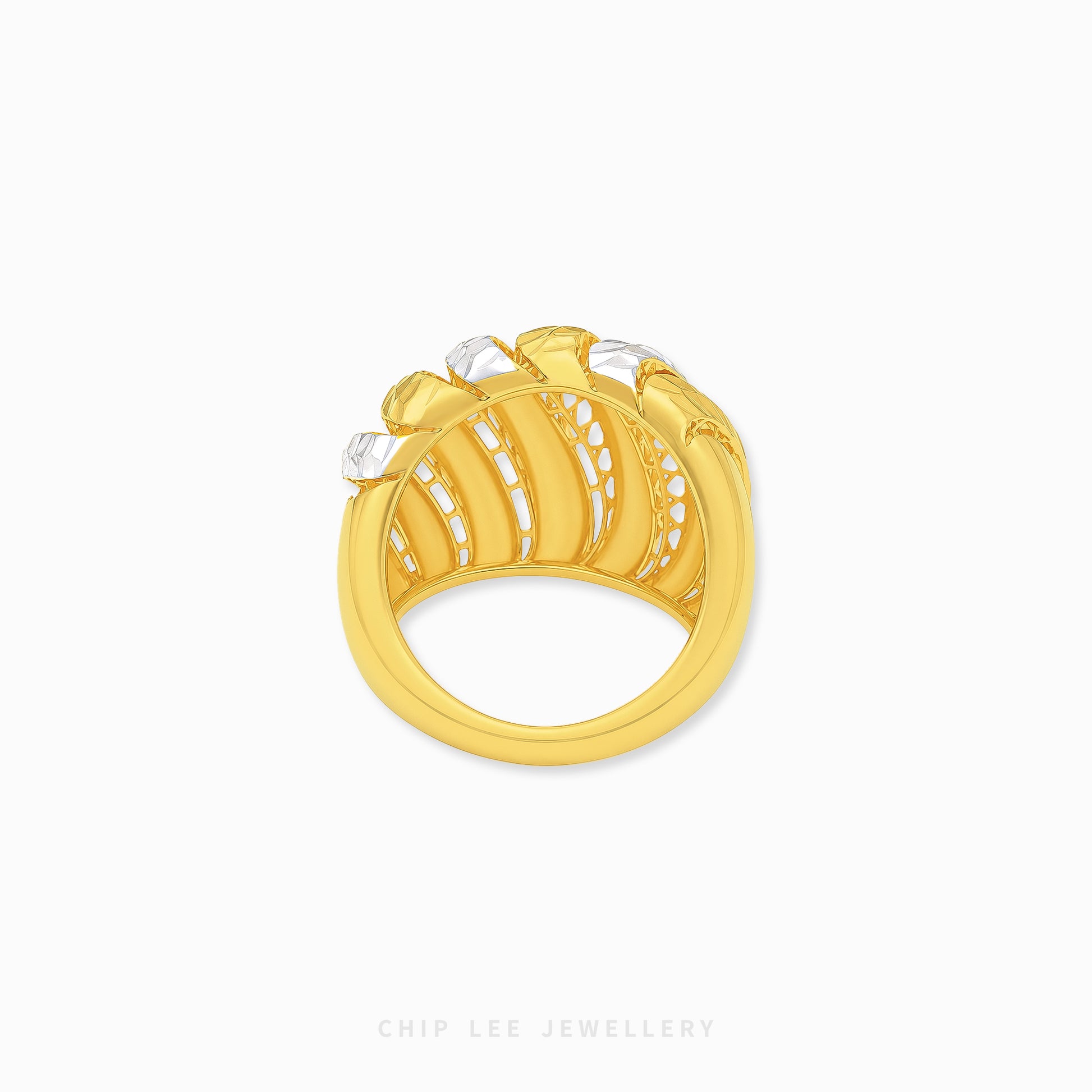 Duo Tone Lattice Dome Ring featuring a bold sculptural dome design with intricate lattice openwork and dual-tone finish