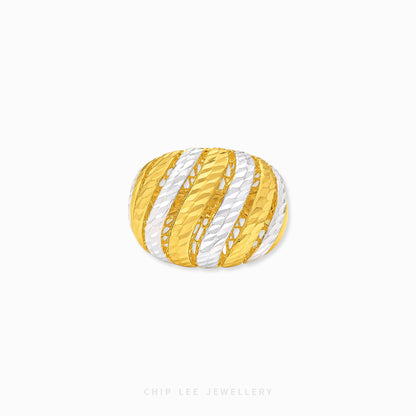 Duo Tone Lattice Dome Ring featuring a bold sculptural dome design with intricate lattice openwork and dual-tone finish