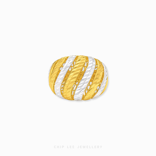 Duo Tone Lattice Dome Ring featuring a bold sculptural dome design with intricate lattice openwork and dual-tone finish