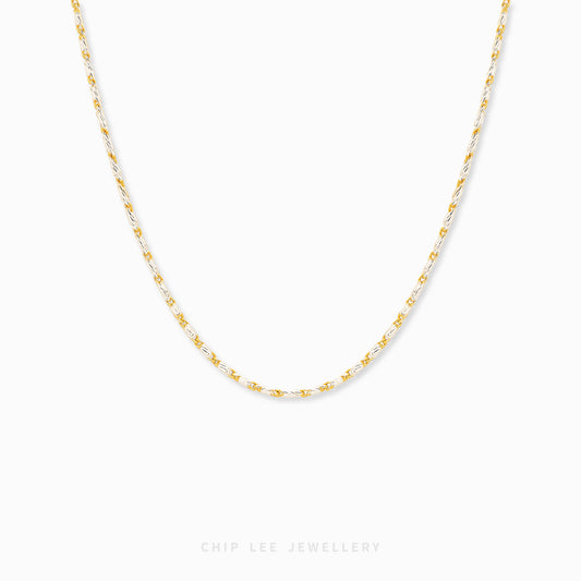 Duo Tone Link Chain Necklace featuring alternating gold and silver-tone links in a modern statement chain design.