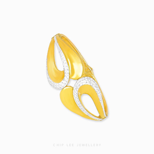 Duo Tone Loop Cuff Bangle by Chip Lee Jewellery Singapore, sculpted 916 gold with matte and high-polish finishes, bold and elegant accessory