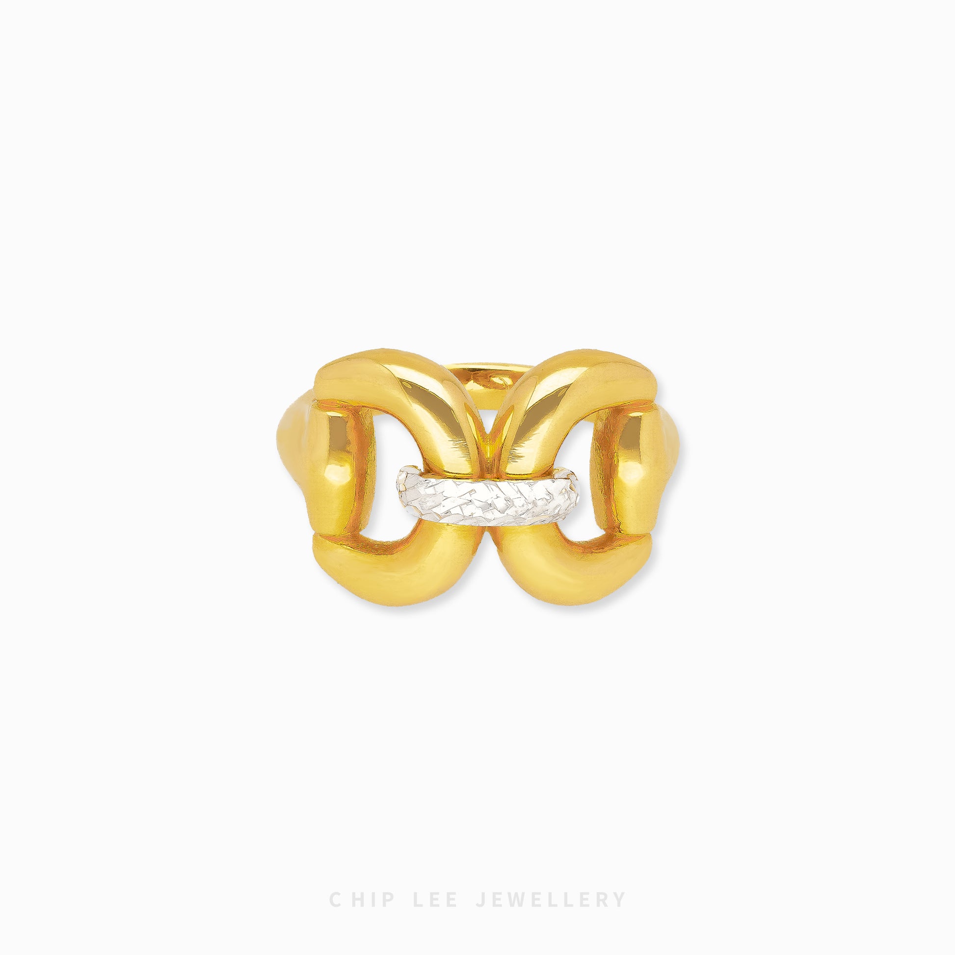 Duo Tone Loop Ring in 916 gold, hallmarked in Singapore for certified purity and authenticity.