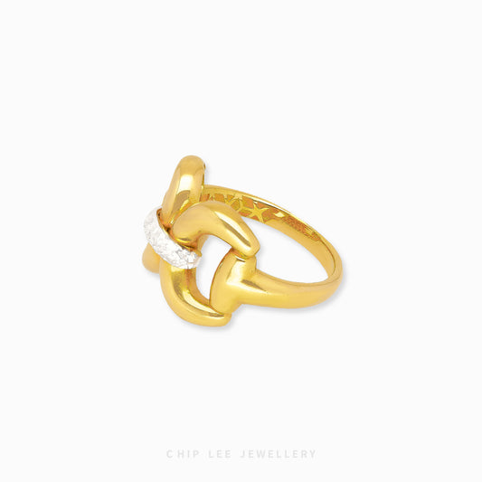 Duo Tone Loop Ring in 916 gold, hallmarked in Singapore for certified purity and authenticity.