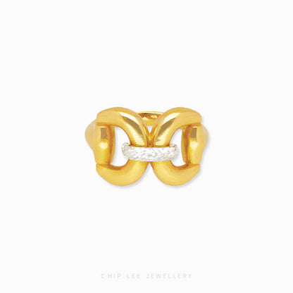 Duo Tone Loop Ring in 916 gold, hallmarked in Singapore for certified purity and authenticity.