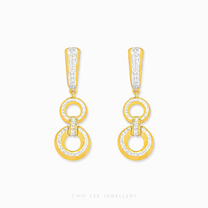 Duo Tone Oracle Earring with interlocking matte and high-polish gold links in 916 gold by Chip Lee Jewellery Singapore