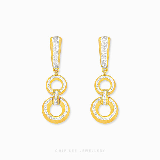 Duo Tone Oracle Earring with interlocking matte and high-polish gold links in 916 gold by Chip Lee Jewellery Singapore