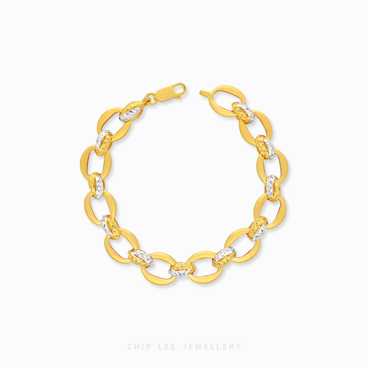 916 gold duo tone oval link bracelet in 22K gold with modern chain link design