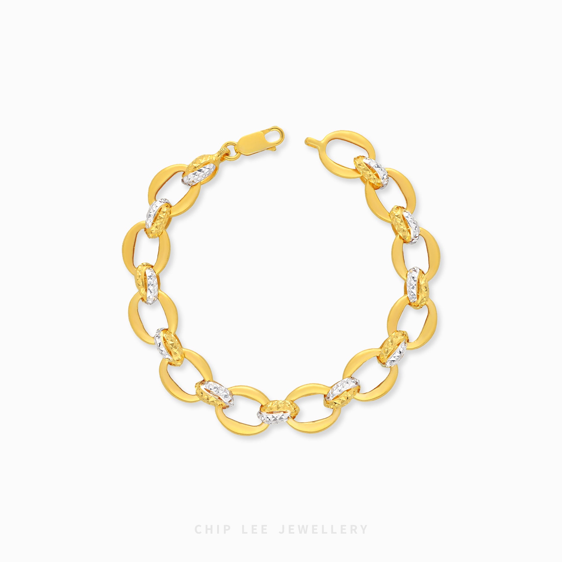 916 gold duo tone oval link bracelet in 22K gold with modern chain link design