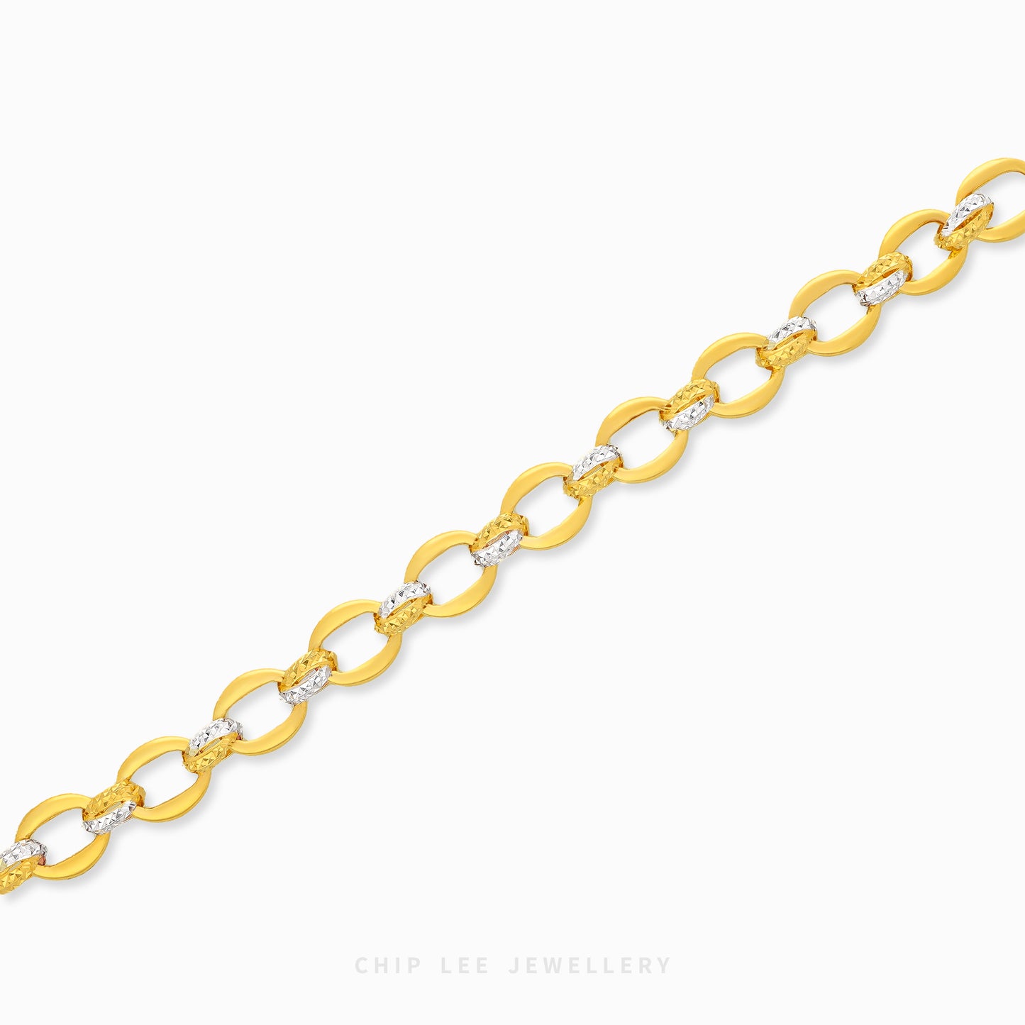 916 gold duo tone oval link bracelet in 22K gold with modern chain link design