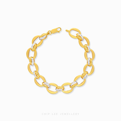 916 gold duo tone oval link bracelet in 22K gold with modern chain link design
