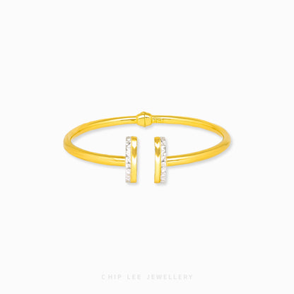 Duo Tone Parallel Cuff Bangle by Chip Lee Jewellery Singapore, sculpted 916 gold with matte and high-polish finishes, bold and elegant accessory