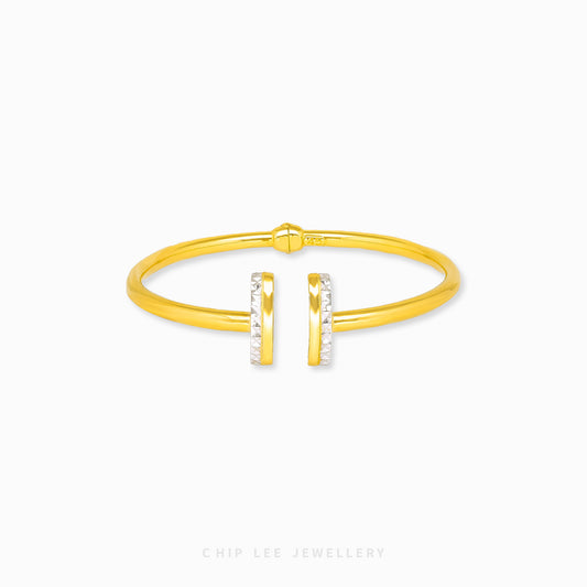 Duo Tone Parallel Cuff Bangle by Chip Lee Jewellery Singapore, sculpted 916 gold with matte and high-polish finishes, bold and elegant accessory