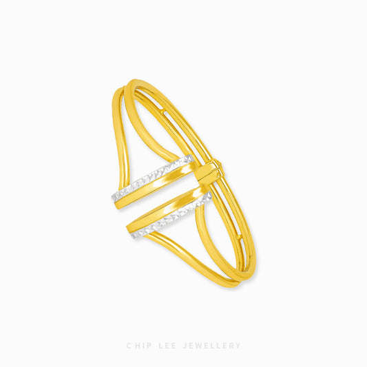 Duo Tone Parallel Cuff Bangle by Chip Lee Jewellery, in 916 gold with matte & high-polish finishes, bold & elegant accessory