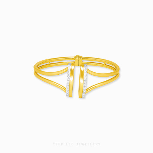 Duo Tone Parallel Cuff Bangle by Chip Lee Jewellery, in 916 gold with matte & high-polish finishes, bold & elegant accessory