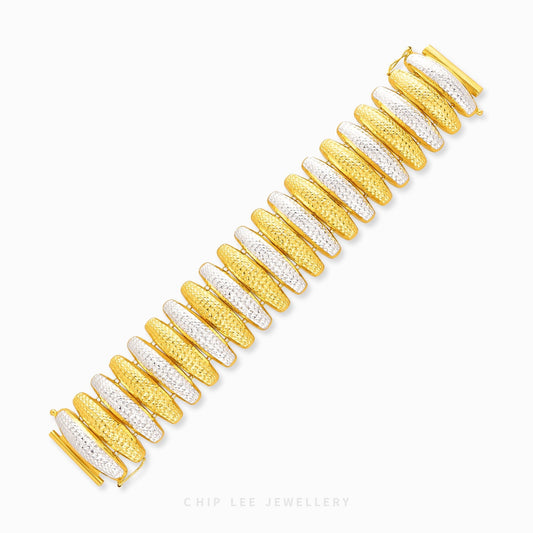 Duo Tone Pulut Dakap Statement Bracelet in yellow & white 22K/916 gold by Chip Lee Jewellery Singapore – iconic link design, certified gold.