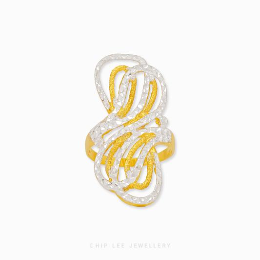 916 Gold Duo Tone Ribbon Weave Ring by Chip Lee Jewellery Singapore. Intertwining two-tone ribbons symbolizing unity, harmony, and eternal love.