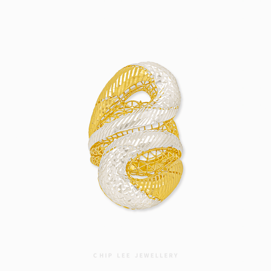 Duo Tone Ring with bold yet delicate structure. 916 Gold piece from Chip Lee Jewellery Singapore.