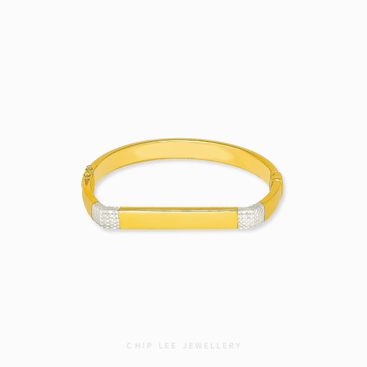 Duo Tone Semi Rectangular Bangle by Chip Lee Jewellery Singapore, sculpted 916 gold with matte and high-polish finishes, bold and elegant accessory