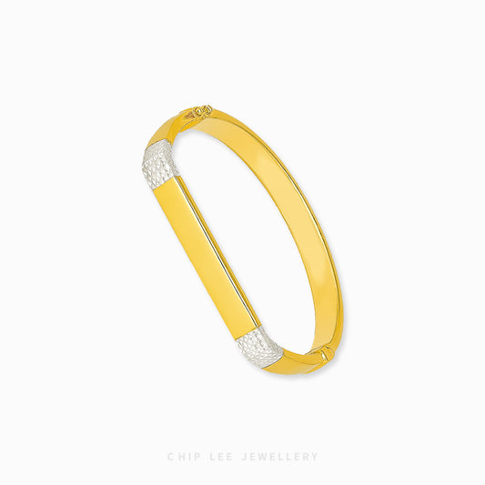 Duo Tone Semi Rectangular Bangle by Chip Lee Jewellery Singapore, sculpted 916 gold with matte and high-polish finishes, bold and elegant accessory