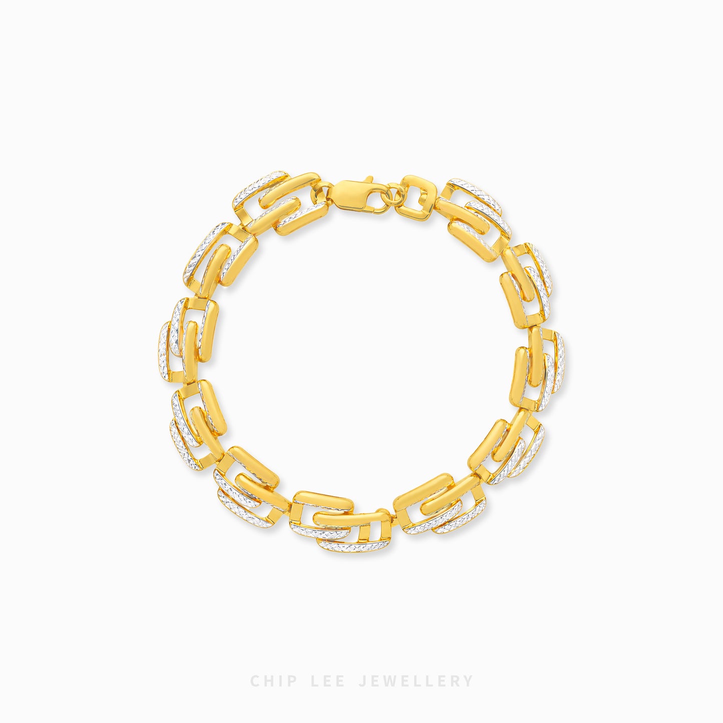 916 gold duo tone square link bracelet in 22K gold with modern geometric chain design