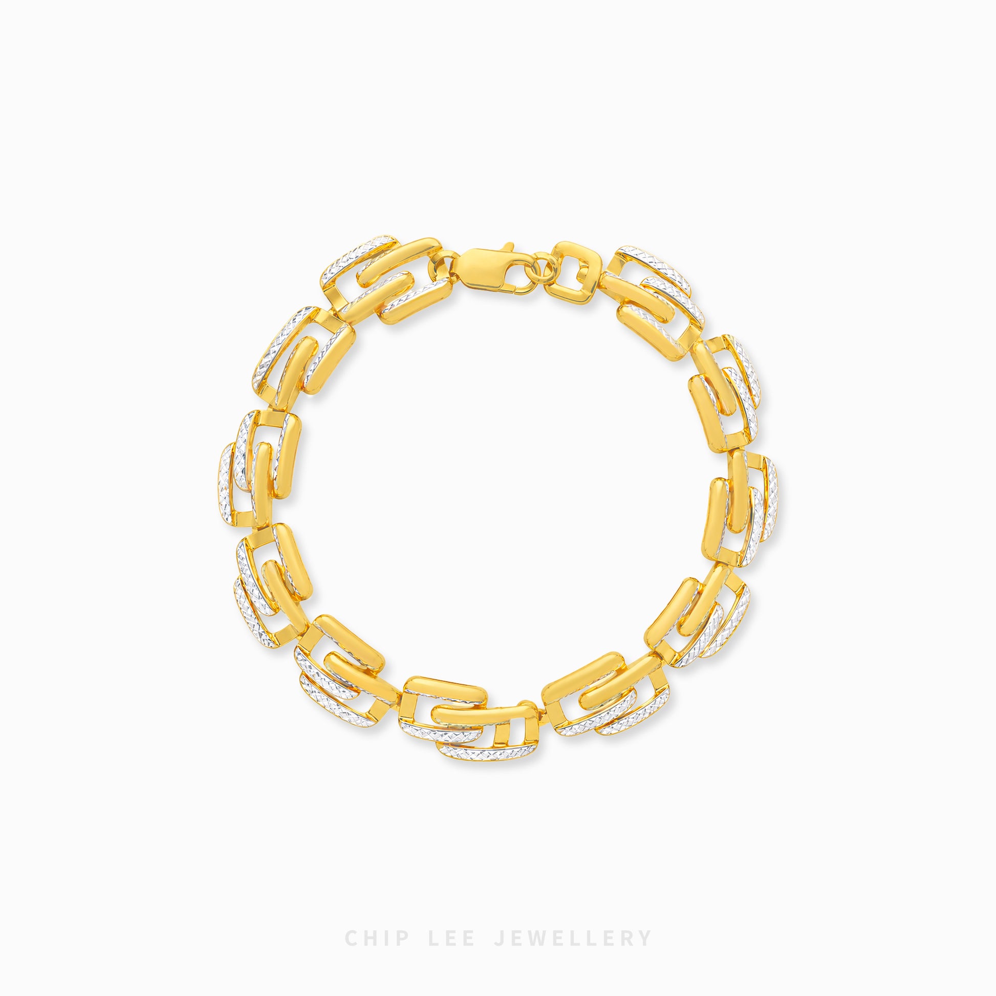 916 gold duo tone square link bracelet in 22K gold with modern geometric chain design