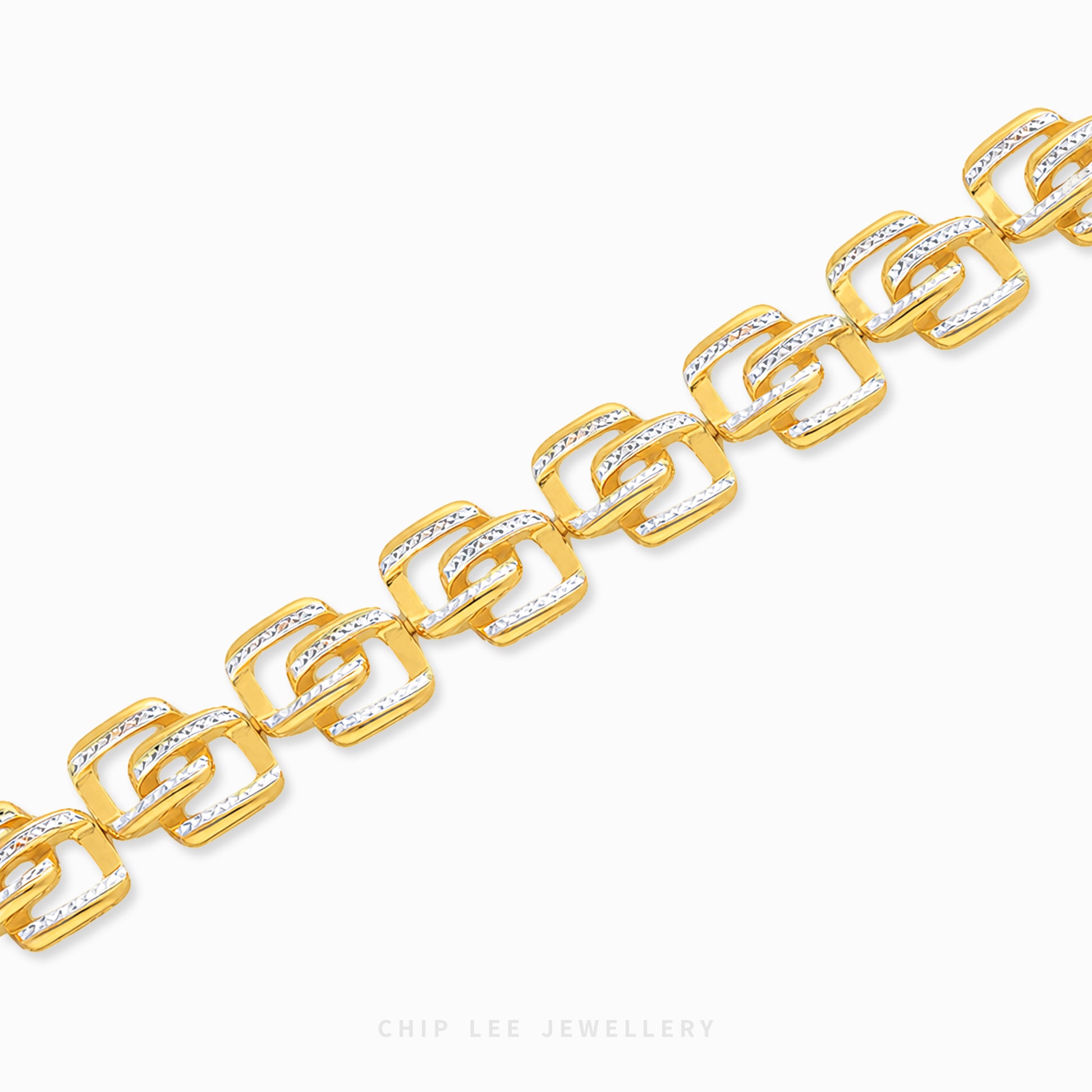 916 gold duo tone square link bracelet in 22K gold with modern geometric chain design