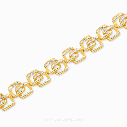 916 gold duo tone square link bracelet in 22K gold with modern geometric chain design