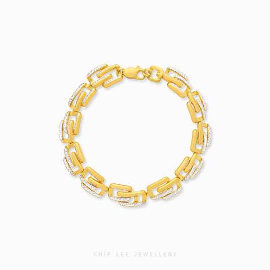 916 gold duo tone square link bracelet in 22K gold with modern geometric chain design