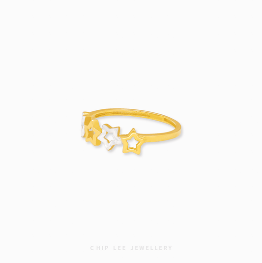 Duo Tone Stars Ring in 916 gold
