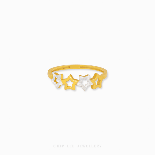 Duo Tone Stars Ring in 916 gold