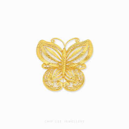 A gold butterfly-shaped filigree ring with intricate openwork detailing, shown on a clean white background with the brand name 'CHIP LEE JEWELLERY' printed at the bottom.