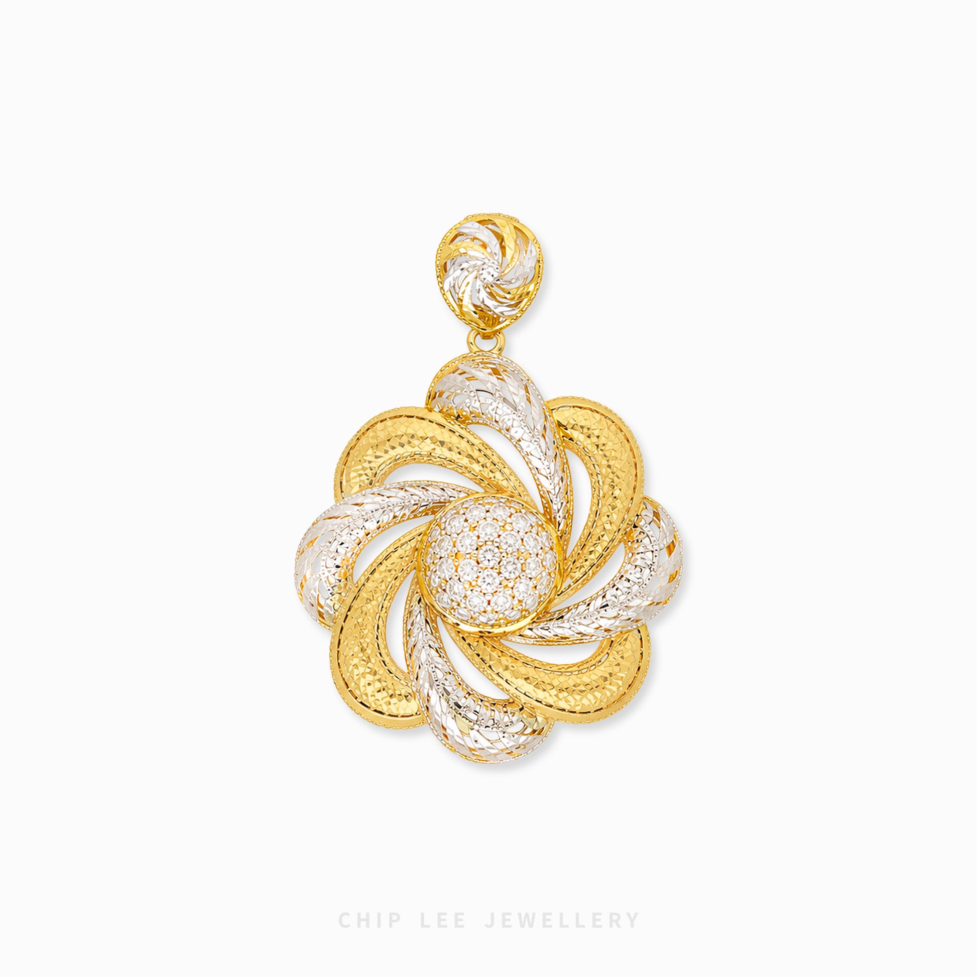 Duo Tone Statement Floral Pendant Necklace featuring a bold flower design with contrasting dual-tone detailing